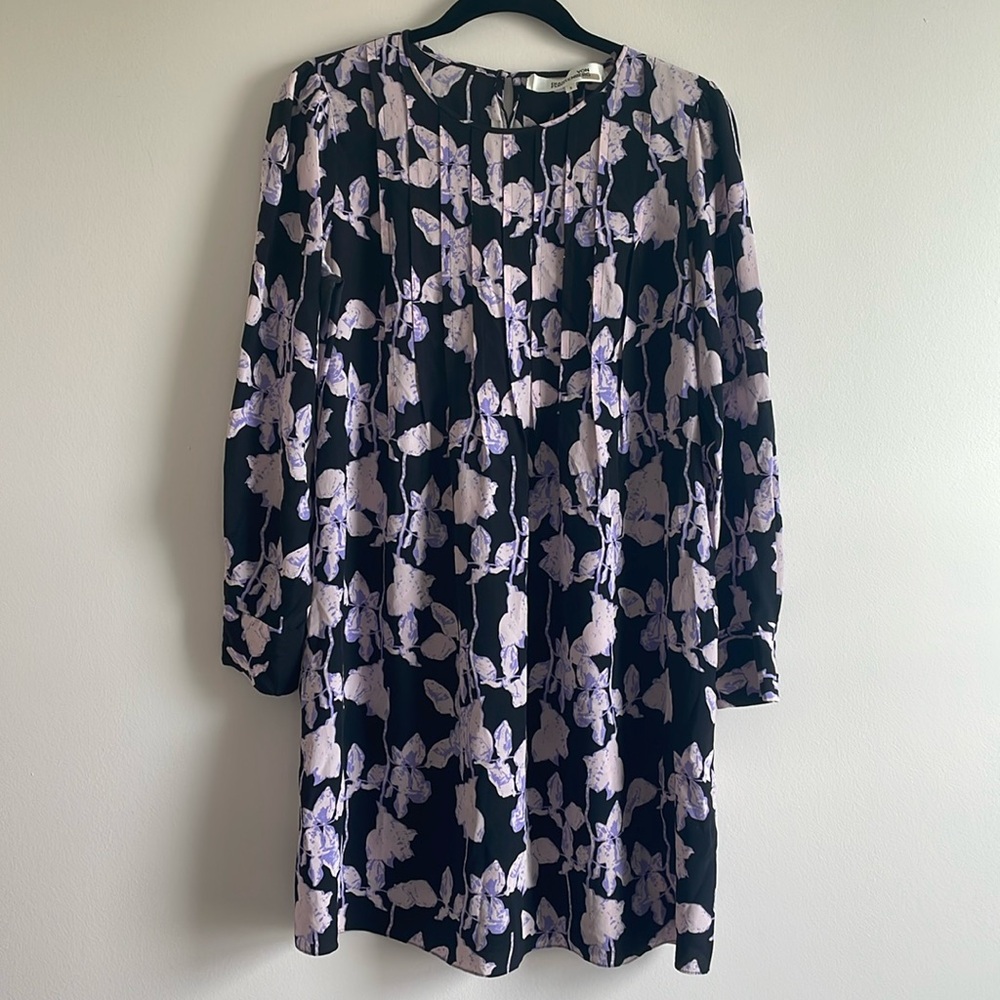 Diane Von Furstenberg Black and Purple Floral Long Sleeve Dress - Size S - Picture 2 of 8
